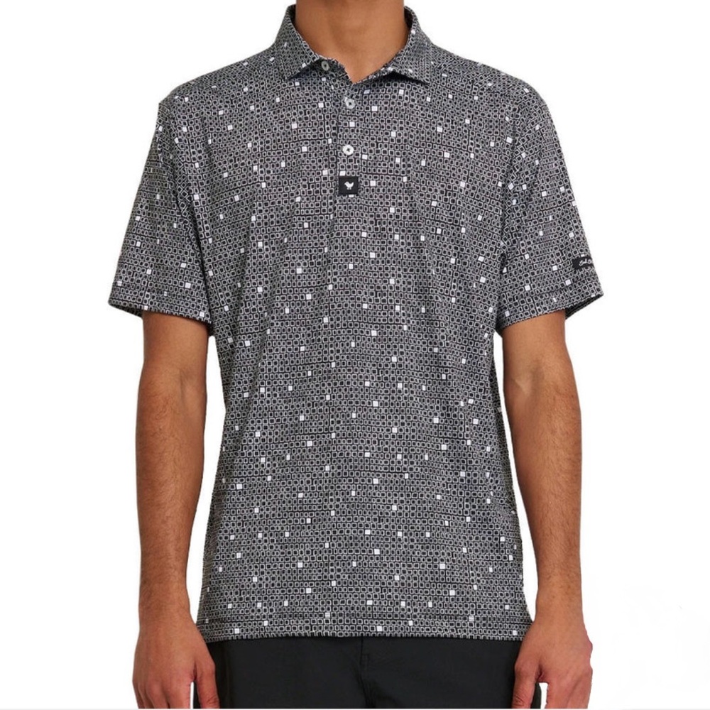 BAD BIRDIE BLOCK PARTY POLO SHIRT Men's Black & White Patterned SIZE 2XL 🌟EUC🌟
